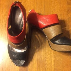 Calvin Klein  Red, Light Brown, and Black Sandals